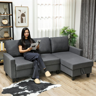 Charcoal Grey 3 Seater Pull Out Sofa Bed With Chaise and Hidden Storage Ideal For Guest Rooms Or Lounges