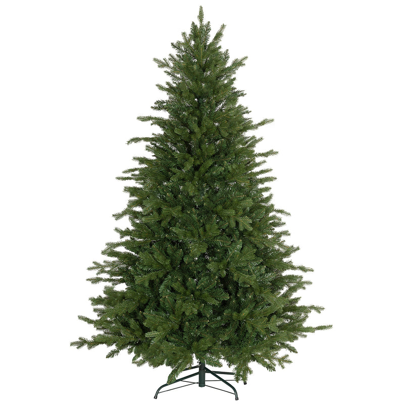 6ft wide green artificial Christmas tree on a metal stand, studio shot