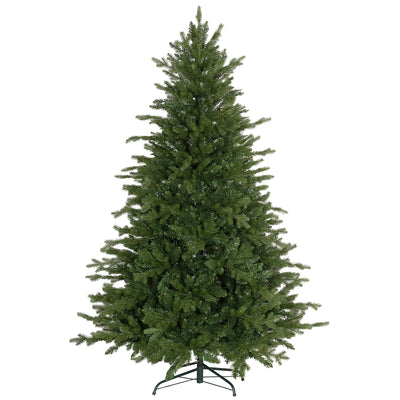 6ft wide green artificial Christmas tree on a metal stand, studio shot