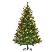 Pre-lit 6ft green Christmas tree with warm white LEDs on a metal stand, white background