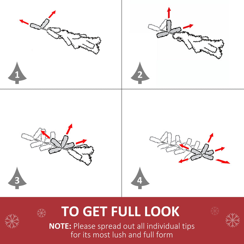 Four-step diagram showing how to spread out the branch tips for a full look