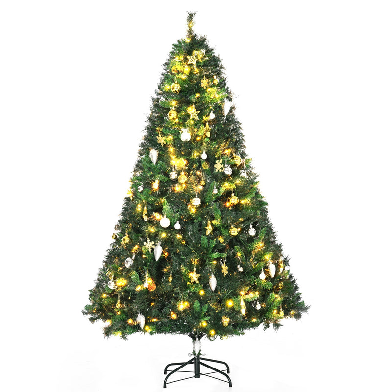 6ft pre-lit Christmas tree with warm white LEDs and gold and silver ornaments on a black metal stand