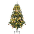 Pre-lit 6ft Christmas tree with baubles, a banner and warm white lights on a steel base