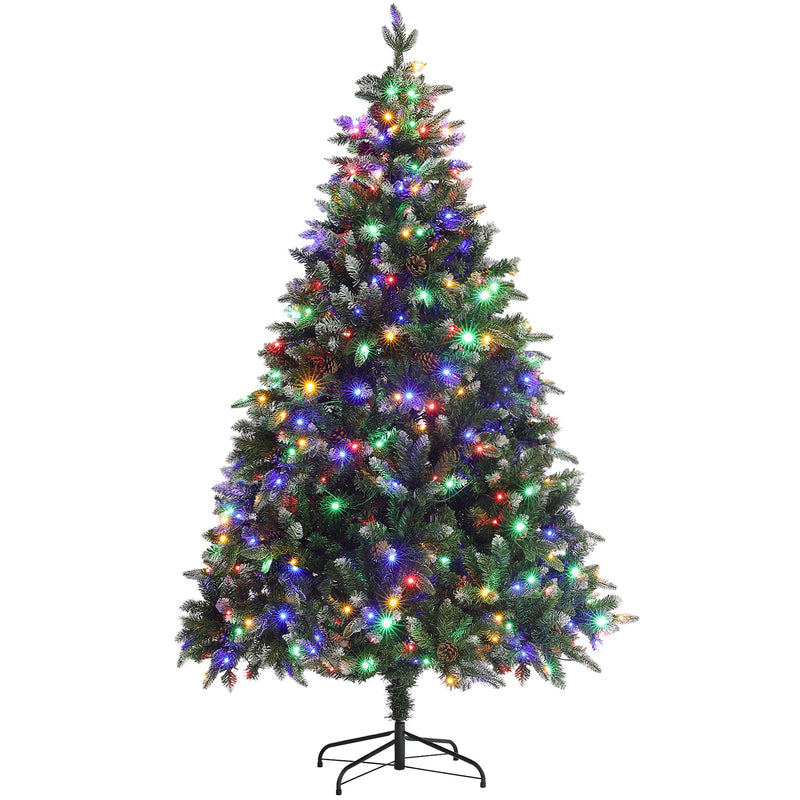 6ft pre-lit snow-tipped Christmas tree with multicolour LEDs on a black metal stand