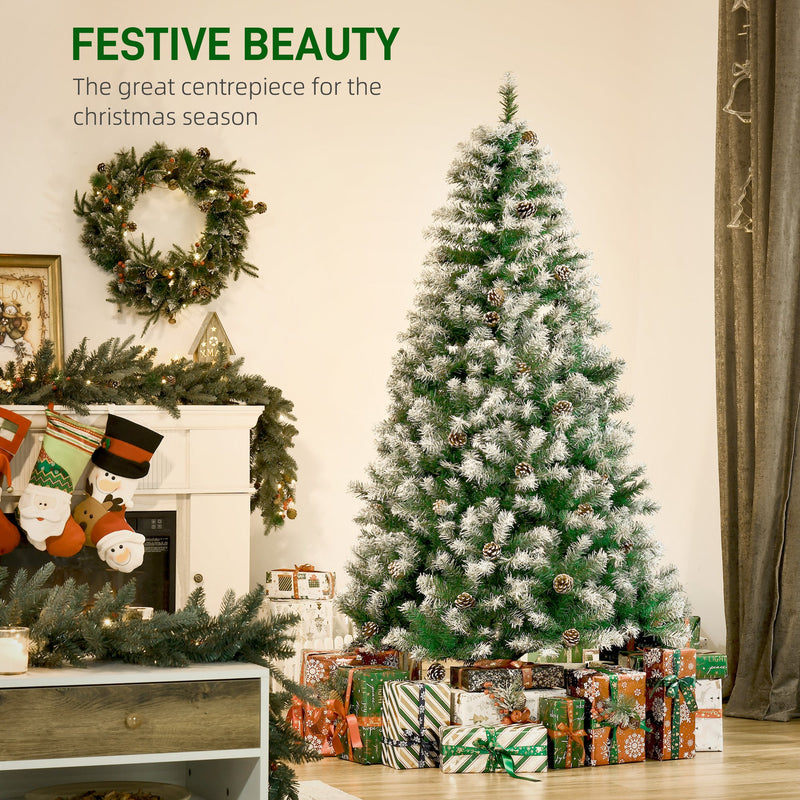 Tree in a living room with a wreath and stockings and a festive beauty caption