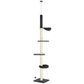 5 Tier Floor to Ceiling Cat Tree Tower With Hammock and Bed for Indoor Cats Black Cream