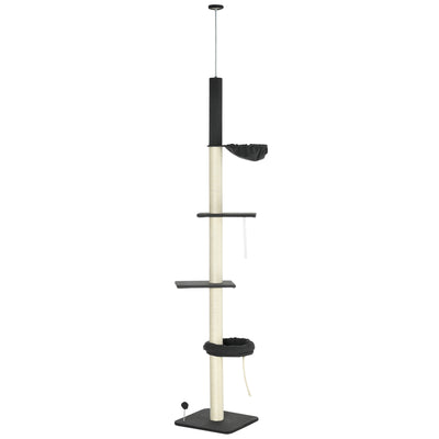 5 Tier Floor to Ceiling Cat Tree Tower With Hammock and Bed for Indoor Cats Black Cream