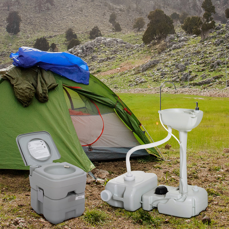 Portable Camping Toilet and Wash Sink Set for Private Outdoor Bathroom Comfort Grey
