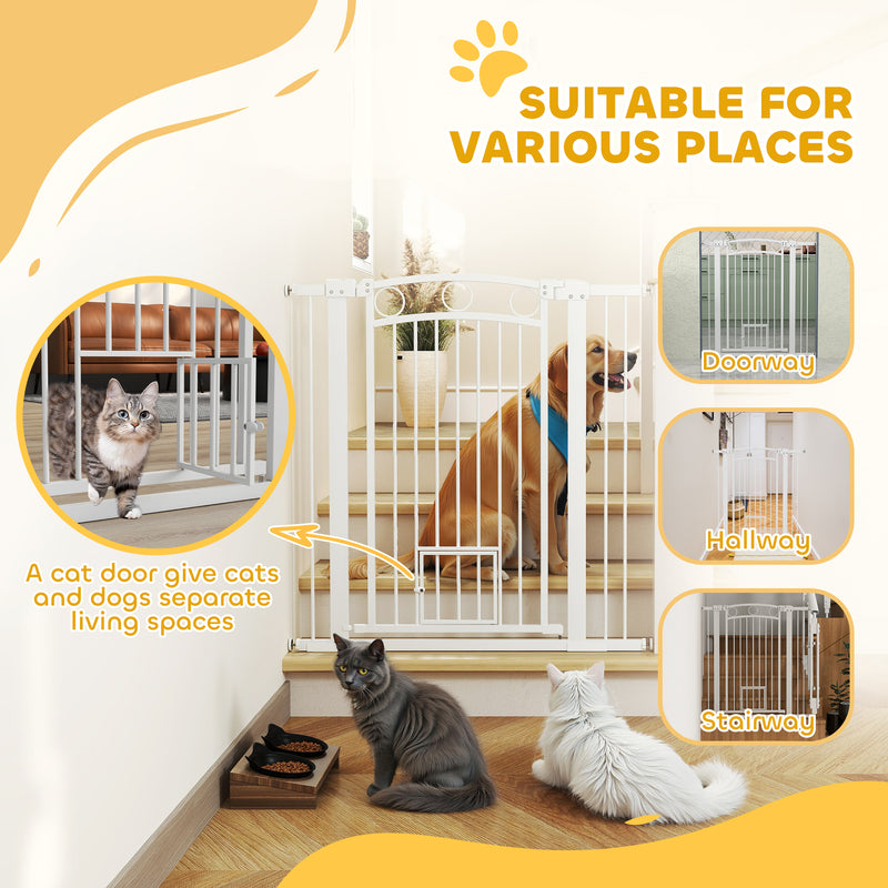 Tall Dog Gate with Cat Door and Extensions for Stairs and Doorways 76-104cm by PawHut