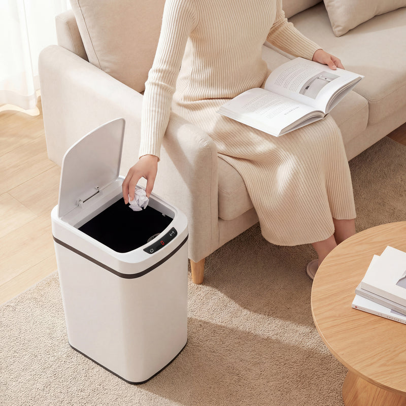 12L Touchless Kitchen Bin with Motion Sensor and Fingerprint Resistant Steel White AOSOM