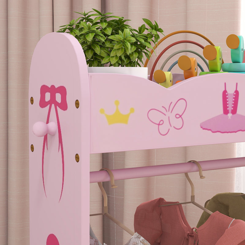 Kids Clothes Rail with Storage Shelves for Ages 3-8 Pink by AIYAPLAY