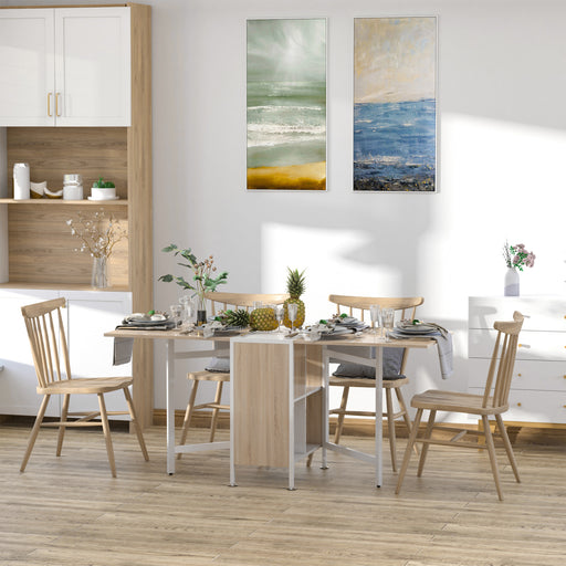 Oak and White Drop Leaf Dining Table with Storage Shelves Ideal for Small Spaces