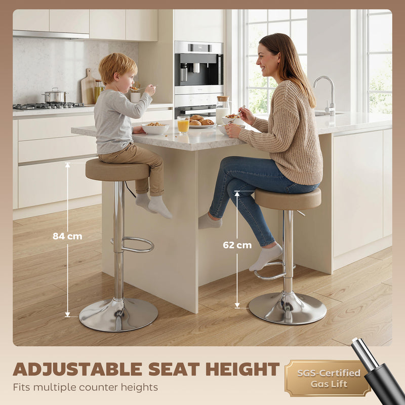 Adjustable Backless Bar Stools Set of 2 for Space Saving Kitchen Island Seating Brown Homcom