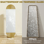 Full Length Free Standing Mirror with Shatter Proof Glass for Outfit Checks Gold Homcom
