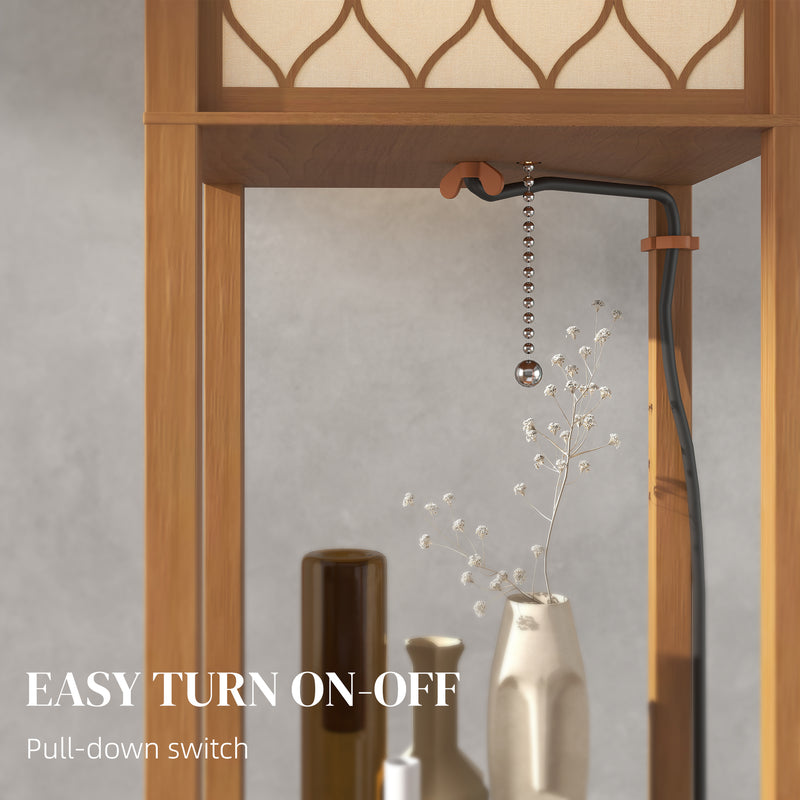 Three Shelf Wooden Standing Floor Lamp with Linen Shade for Living Room by HOMCOM