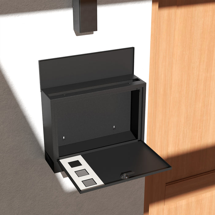 Wall Mounted Weatherproof Post Box with Viewing Windows and Lockable Door Easy Install, Black