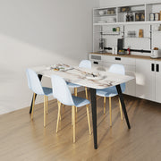 Set of 4 Light Blue Dining Chairs with Backrest and Steel Legs for Kitchen or Living Room by HOMCOM