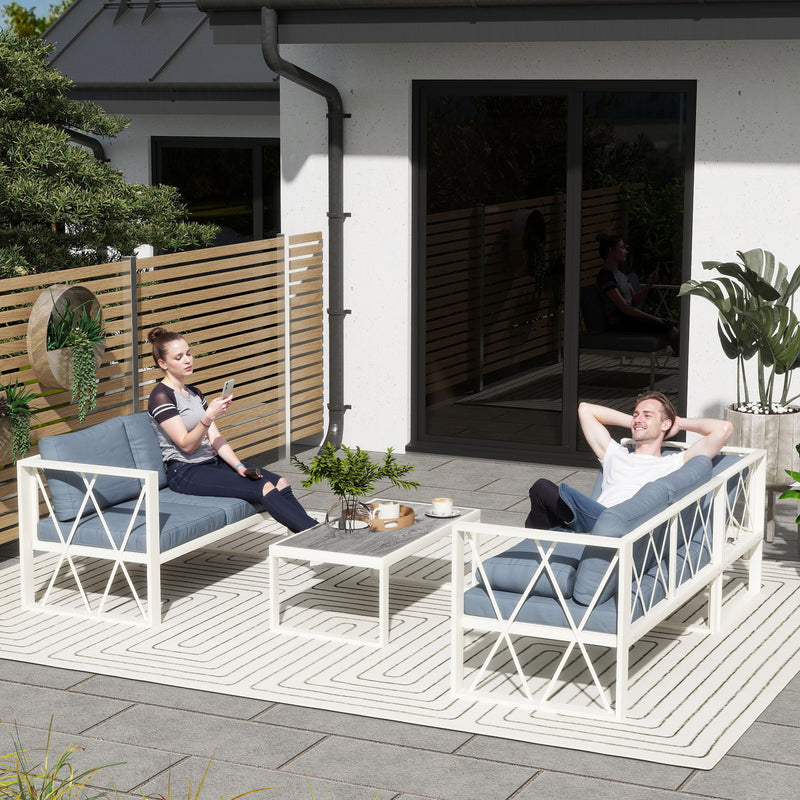 Grey 4 Piece L Shaped Garden Furniture Set with Adjustable Lounger by Outsunny
