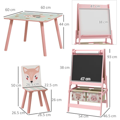 Kids Table and Chair Set with Easel and Storage Baskets for Arts and Crafts Pink AOSOM