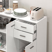 Modern Sideboard Cabinet with Drawers and Adjustable Shelves for Dining Room Storage White