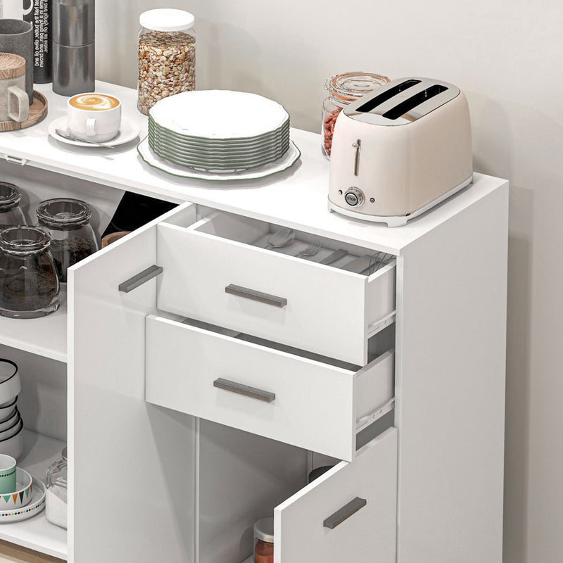Modern Sideboard Cabinet with Drawers and Adjustable Shelves for Dining Room Storage White