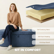 Ottoman Storage Bench with Hidden Compartment and Padded Seat for Living Room Blue AOSOM