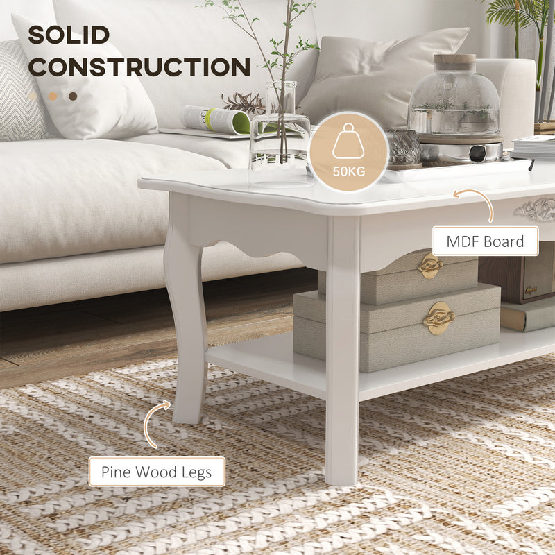 Coffee Table with Storage Shelf for Organised Living Room Small Space White