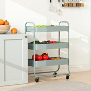 3 Tier Rolling Storage Trolley With Mesh Baskets For Kitchen Or Bathroom Use Light Green