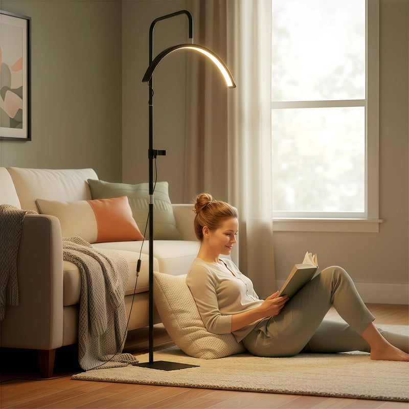 Dimmable Half Moon Floor Lamp With Phone Holder For Beauty Treatments Black AOSOM