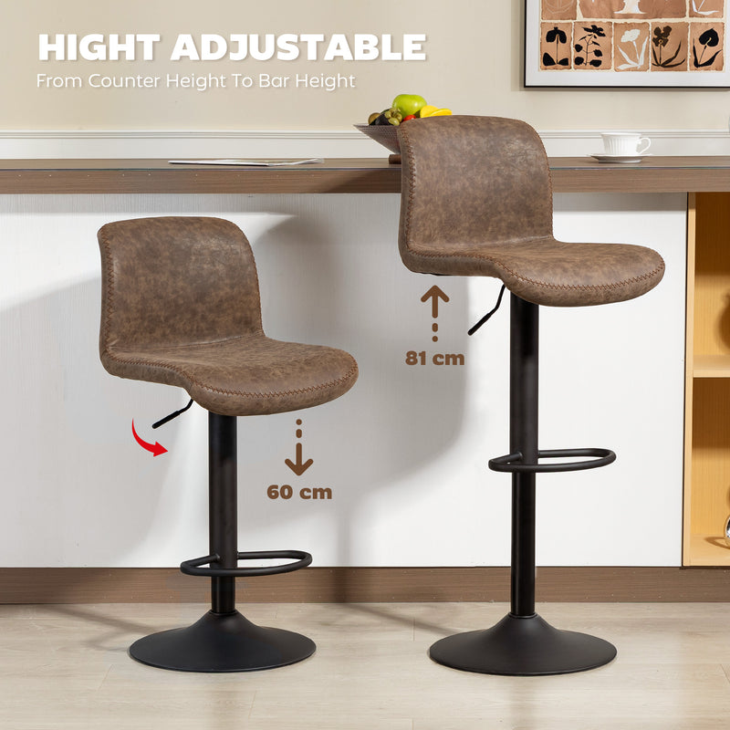 Adjustable Bar Stools Set of 2 for Comfortable Breakfast Seating Easy Clean Brown Black