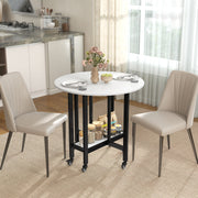 Folding Dining Table with Storage Shelf for Small Spaces on Wheels White Marble AOSOM