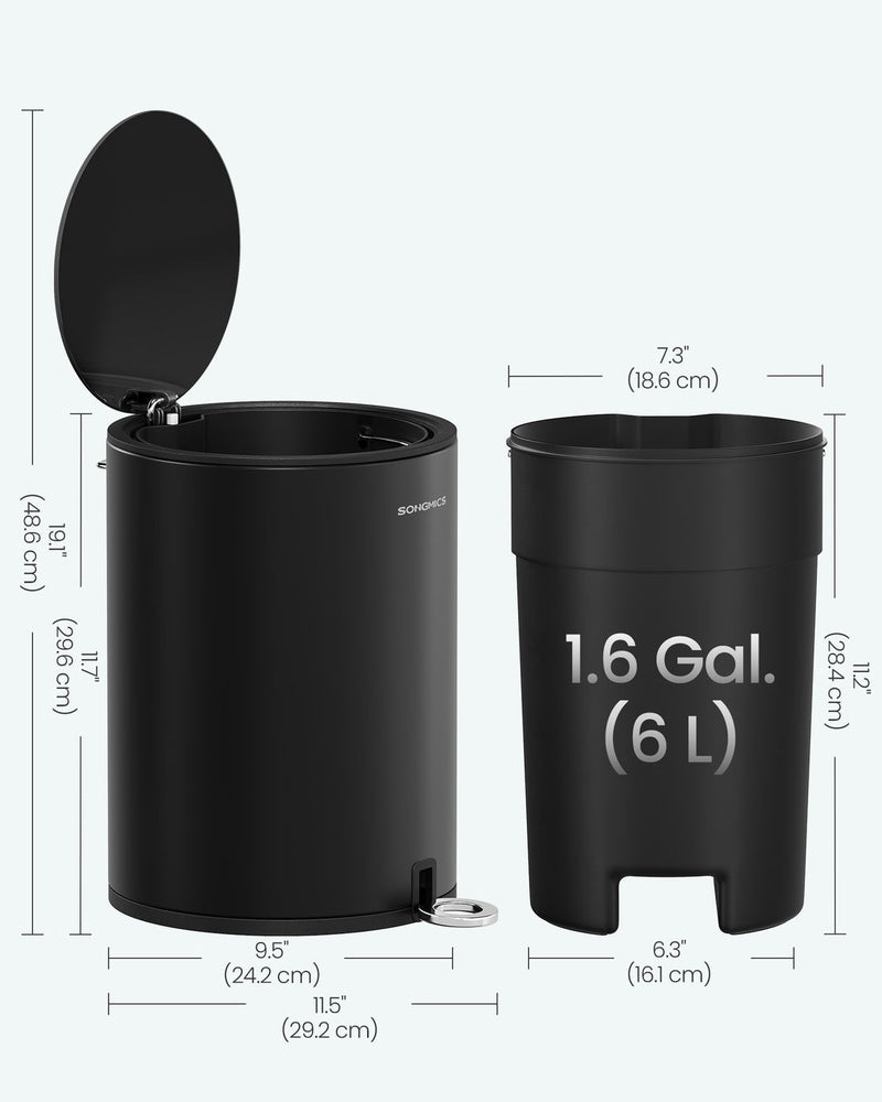 Bathroom bin with lid open showing the inner bucket