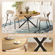 4 Seat Round Dining Table Industrial Style with Wood Effect Top and Black Steel Frame for Kitchen