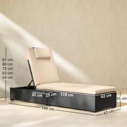 Rattan Sun Lounger With Adjustable Recline Cushion and Side Tray for Garden Relaxation Black Outsunny