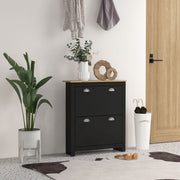 2 Drawer Wooden Shoe Cabinet With Flip Doors Fits 12 Pairs Ideal For Hallways, Black
