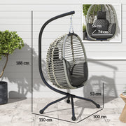 Dark Grey Outdoor Swing Chair with Cushion and Metal Stand Foldable Hanging Seat by Outsunny