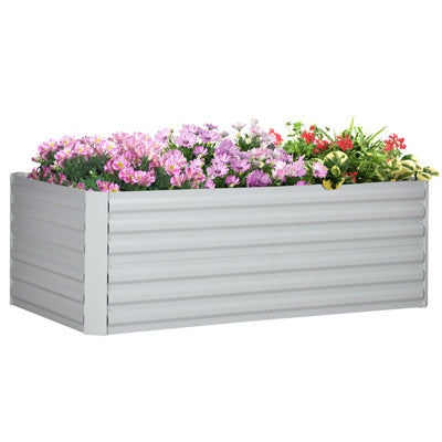 Light Grey Galvanised Steel Raised Garden Bed with Reinforced Rods for Outdoor Planting