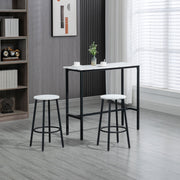 Three Piece Marble Effect Bar Table Set with Stools White and Black by HOMCOM