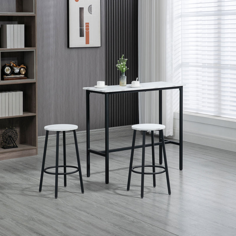 Three Piece Marble Effect Bar Table Set with Stools White and Black by HOMCOM