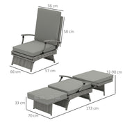 Grey Wicker Reclining Sun Lounger With Cushion for Garden, Pool, and Patio by Outsunny