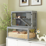 Wooden Hamster Cage With Wheel Ramps and Removable Panels for Small Pets Grey AOSOM