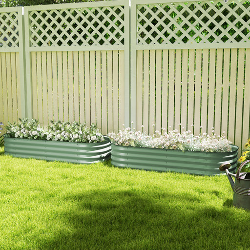 Green Galvanised Metal Raised Garden Beds Pack of 2 for Flowers Herbs and Succulents