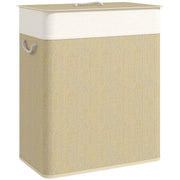 Cream 100L Double Laundry Basket with Lid and Removable Liner for Bathroom