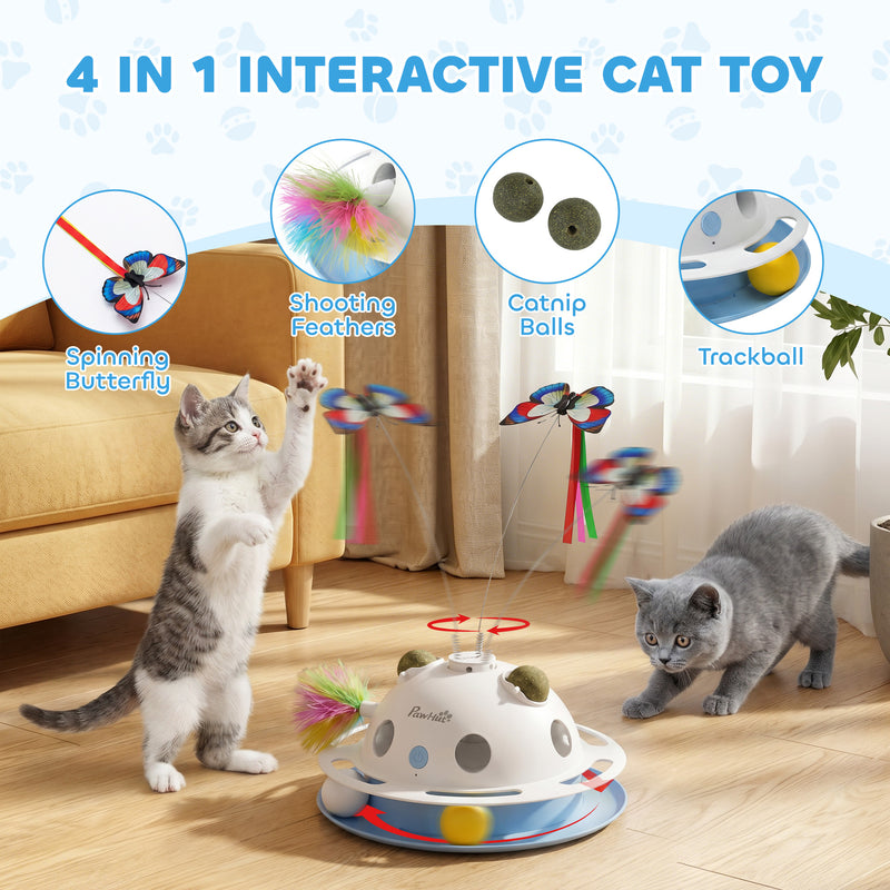 Automatic Interactive Cat Toy for Indoor Play and Exercise with Feathers and Butterfly Blue White Pawhut