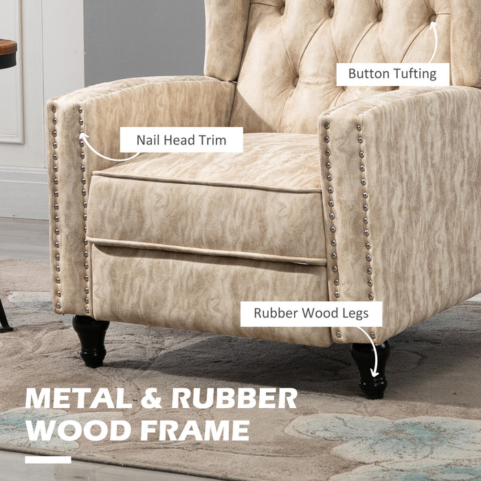 Chesterfield Style Reclining Armchair With Padded Seat For Living Room Comfort Beige