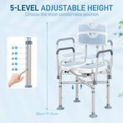 Height Adjustable Aluminium Shower Chair With Padded Seat For Elderly Support, Light Blue