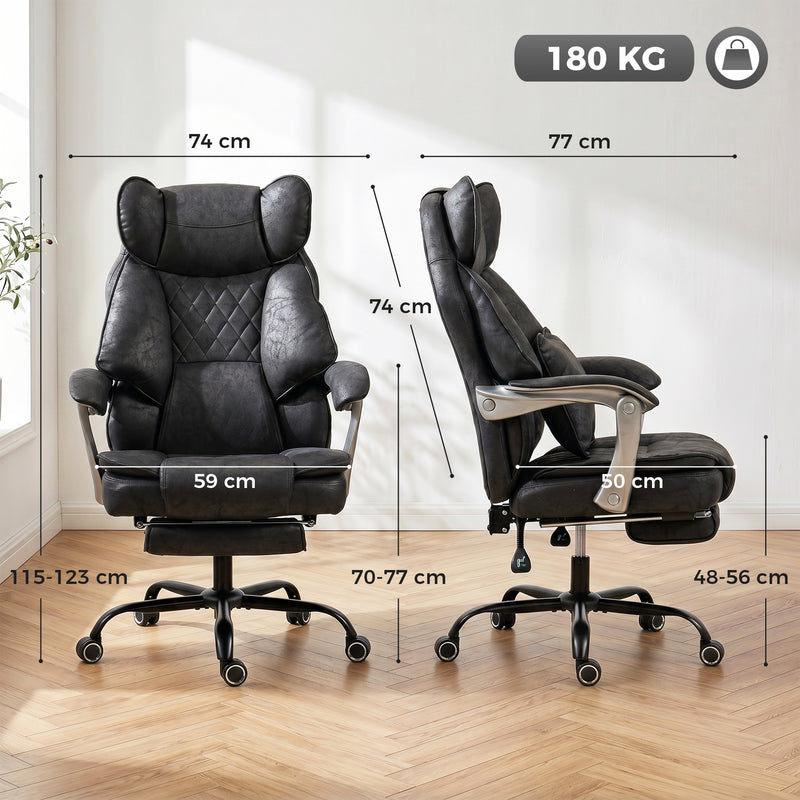 High Back Office Chair for Tall and Heavy Users with Reclining Footrest and Wide Seat Black