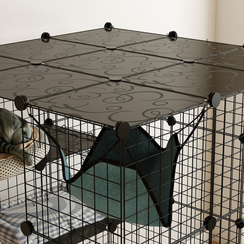 Black Steel Wire Cat Cage with Hammock and Ramps for 1-3 Cats by PawHut