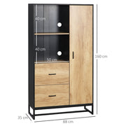 Freestanding Kitchen Storage Cabinet with Drawers and Adjustable Shelves 160cm Natural Black
