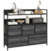 Rustic Chest of 5 Fabric Drawers with Metal Frame Black by HOMCOM
